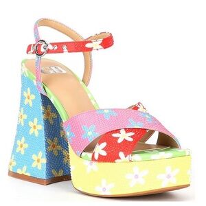 GB Ulti-Mate Floral Rainbow Rhinestone Ankle Strap Platform Sandals